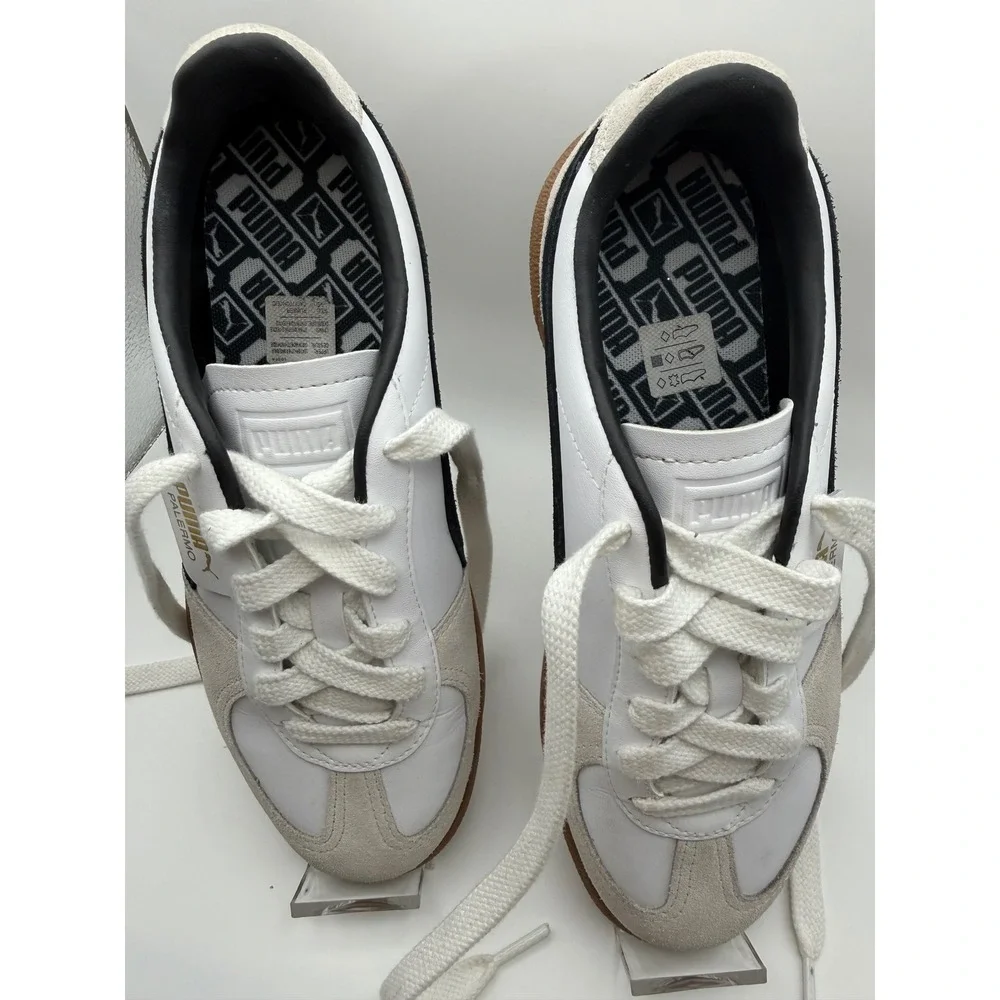 Puma Palermo Mens White Black Gum Low Top Suede Leather Sneakers size 6
